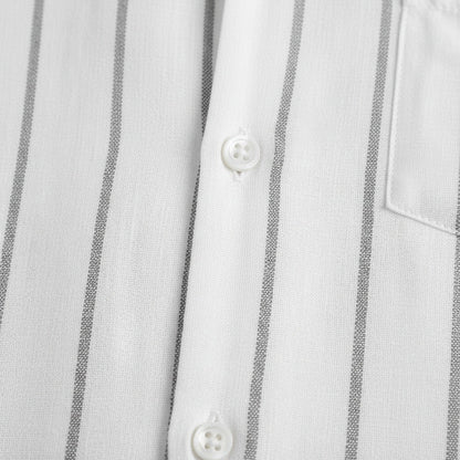 Striped Linen Shirt - Salt And Pepper - Texture Close Up