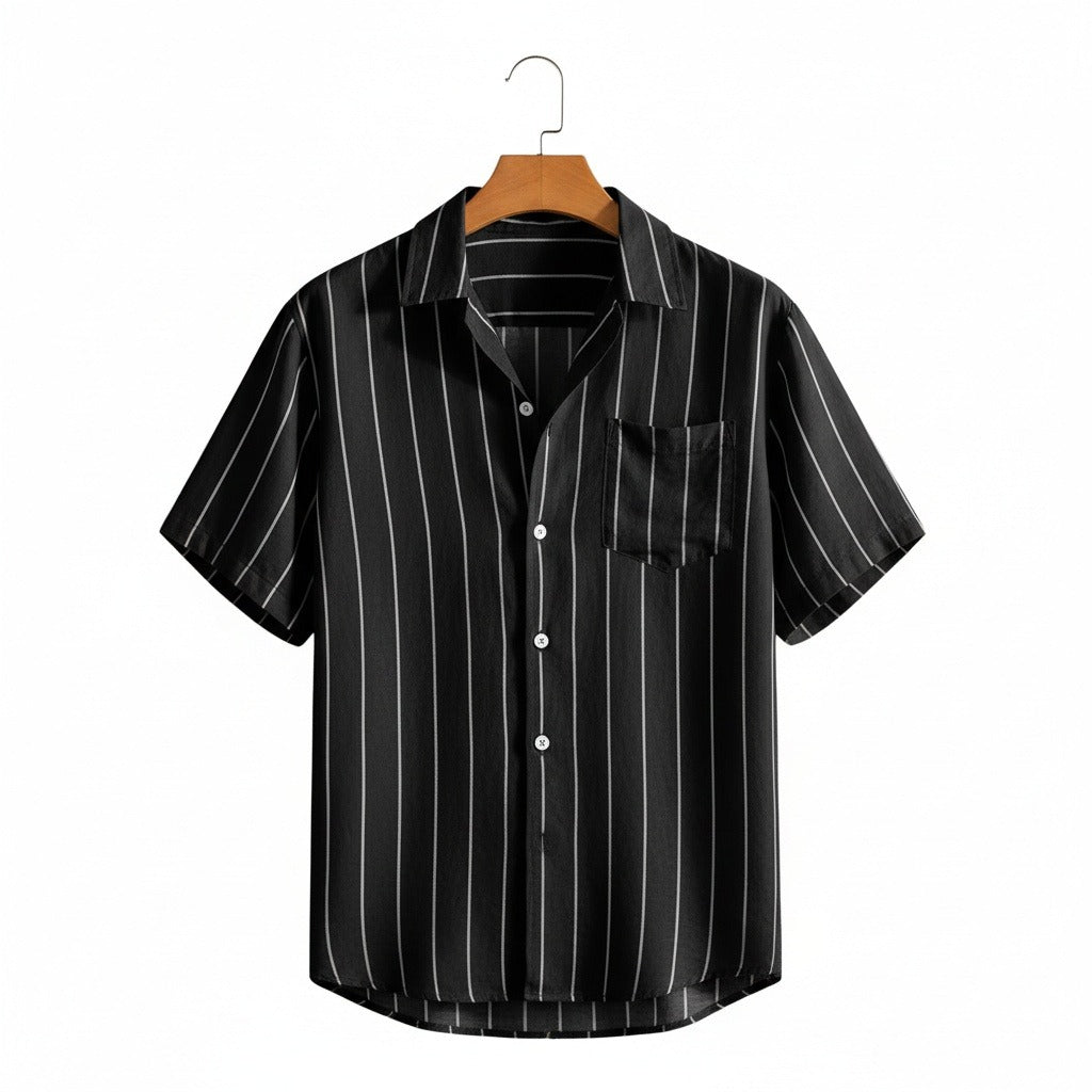 Striped Linen Shirt - Midnight Stripe - Front View