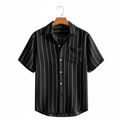 Striped Linen Shirt - Midnight Stripe - Front View