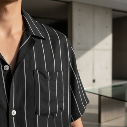 Striped Linen Shirt - Midnight Stripe - Back View
