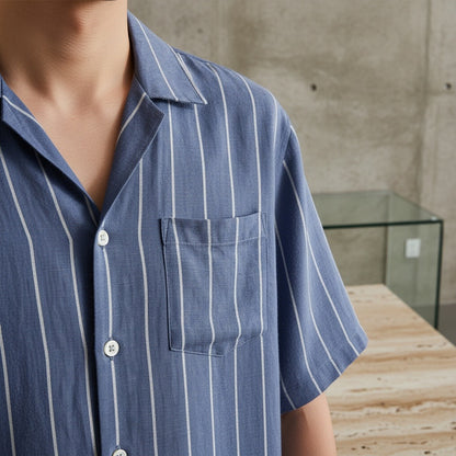 Striped Linen Shirt - Indigo Blue - Back View