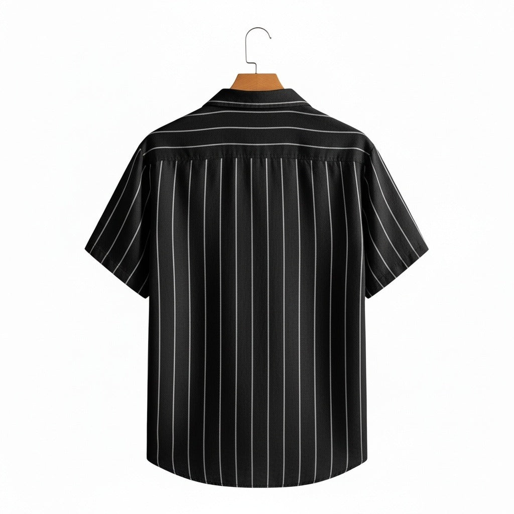 Striped Linen Shirt - Midnight Stripe - Fabric Detail