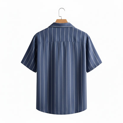 Striped Linen Shirt - Indigo Blue - Fabric Detail