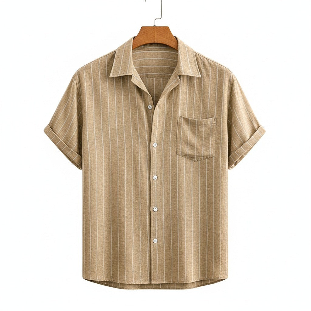 Striped Linen Shirt - Desert Sand - Front View