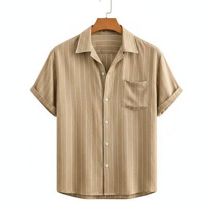 Striped Linen Shirt - Desert Sand - Front View
