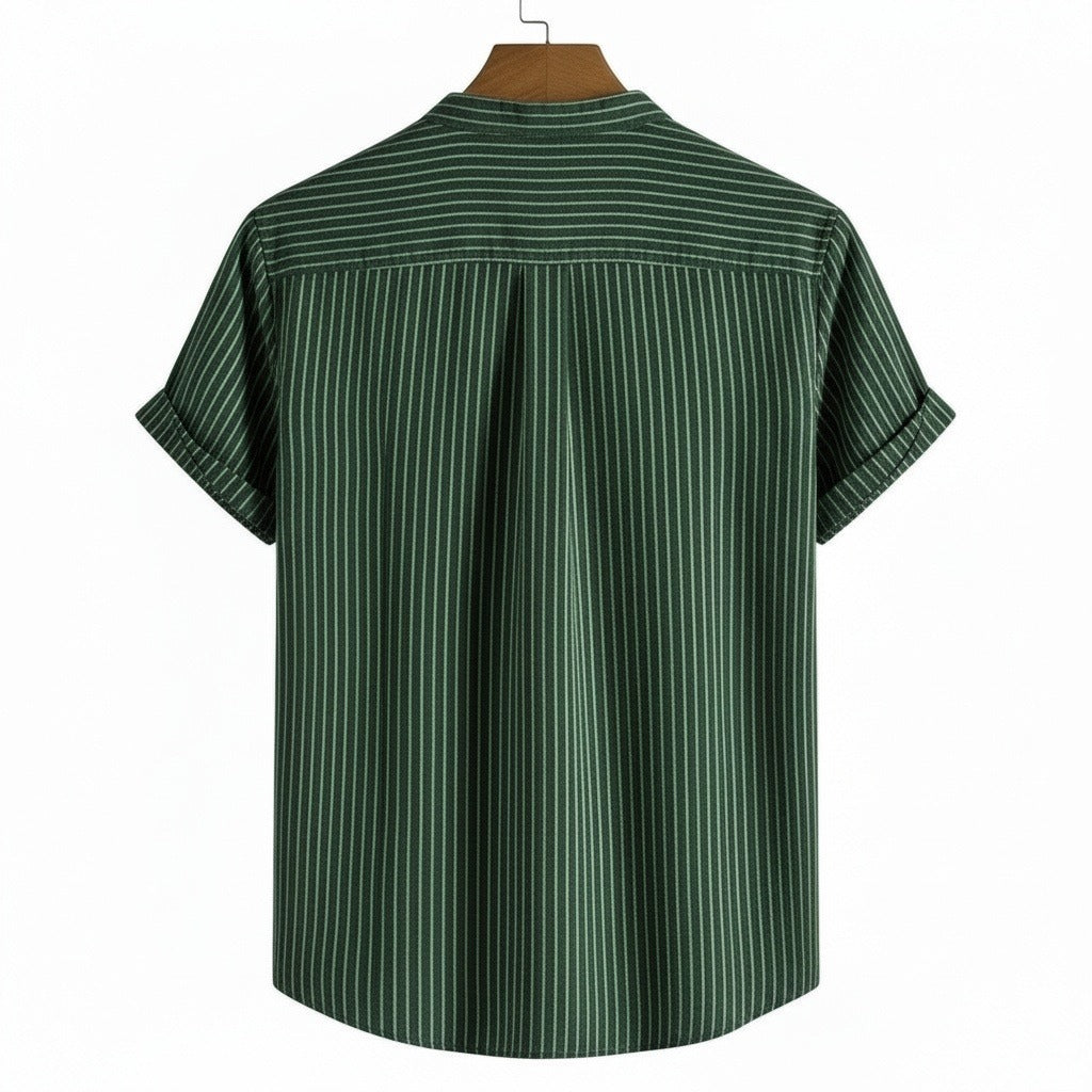 Striped Linen T Shirt - Forest Green - Fabric Detail