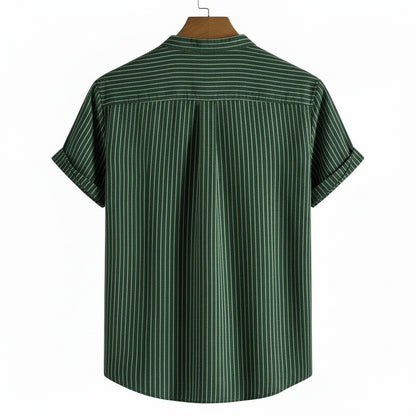 Striped Linen T Shirt - Forest Green - Fabric Detail