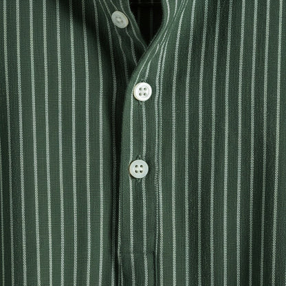 Striped Linen T Shirt - Forest Green - Texture Close Up