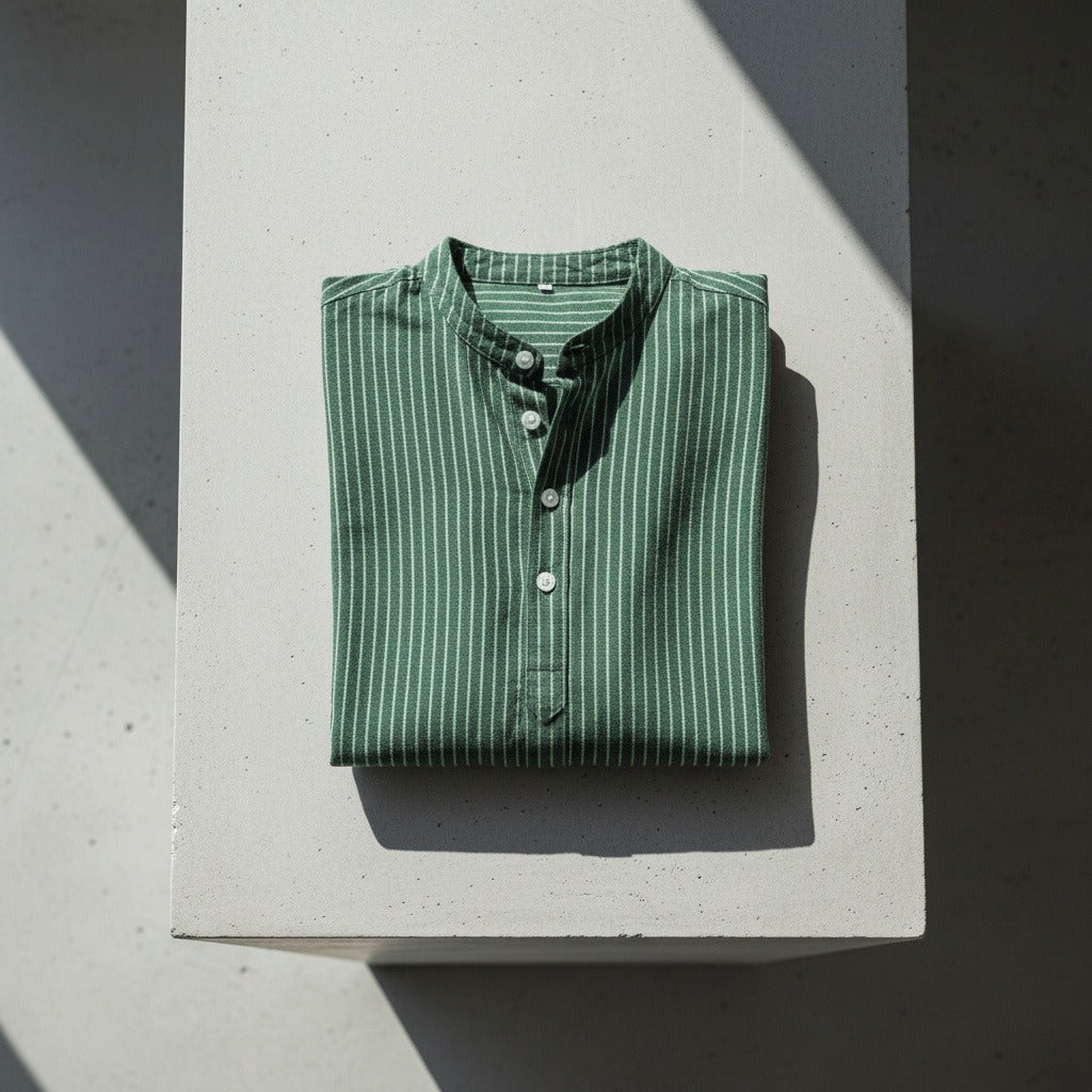 Striped Linen T Shirt - Forest Green - Lifestyle Inspiration