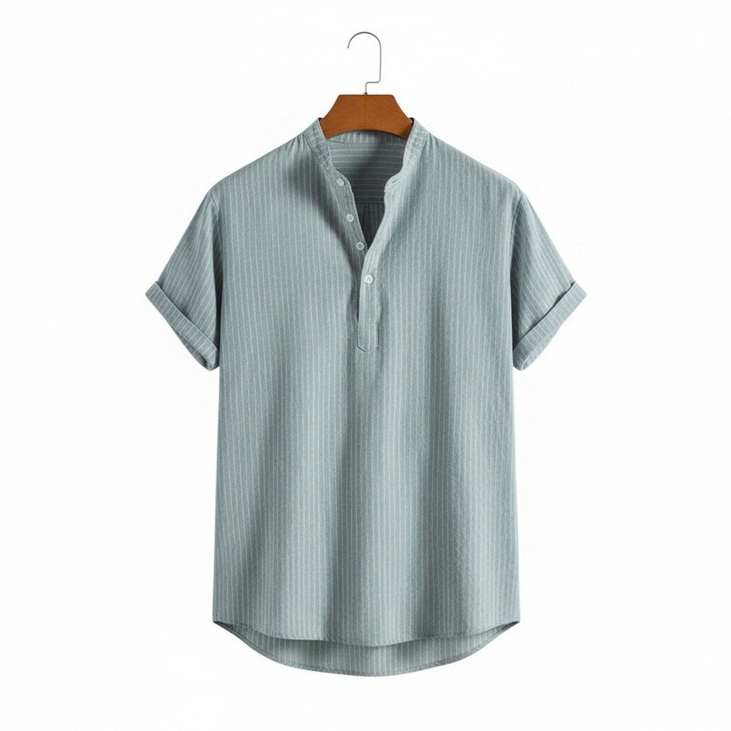 Striped Linen T Shirt - Seafoam Green - Front View