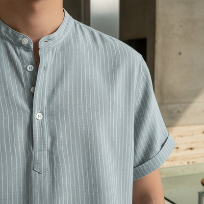 Striped Linen T Shirt - Seafoam Green - Back View