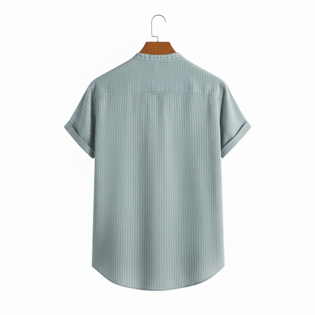 Striped Linen T Shirt - Seafoam Green - Fabric Detail