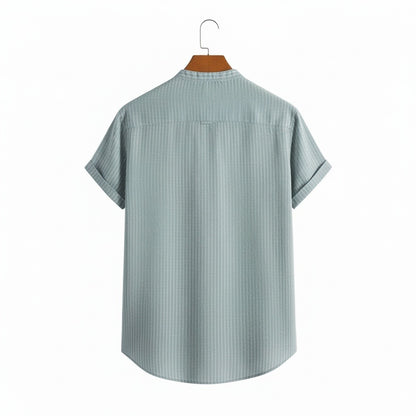 Striped Linen T Shirt - Seafoam Green - Fabric Detail