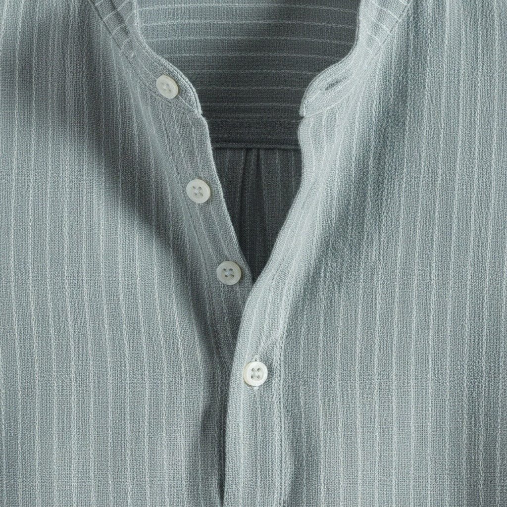 Striped Linen T Shirt - Seafoam Green - Texture Close Up