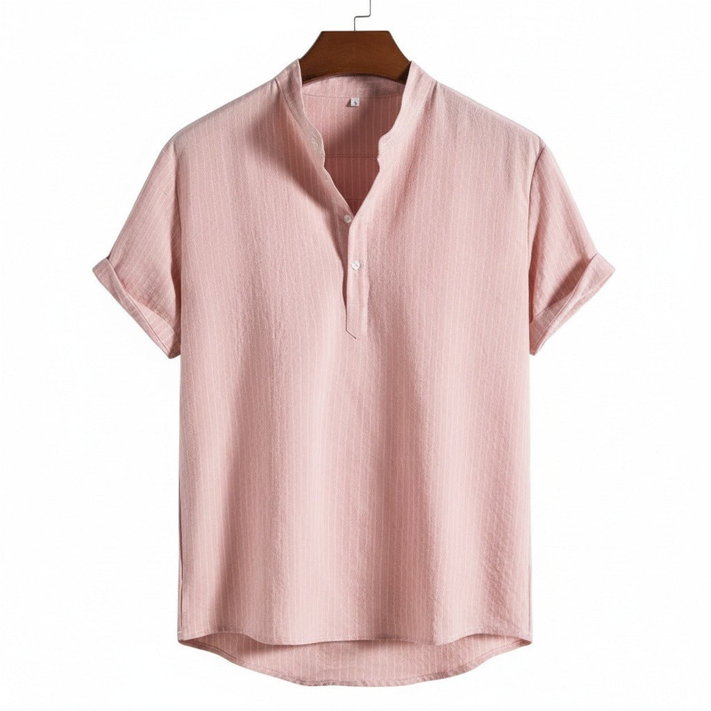 Striped Linen T Shirt - Rose Quartz - Front View