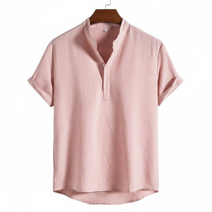Striped Linen T Shirt - Rose Quartz - Front View