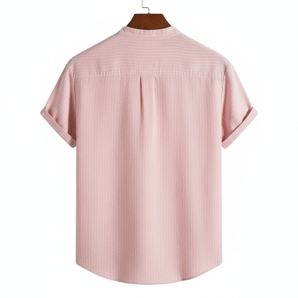 Striped Linen T Shirt - Rose Quartz - Fabric Detail