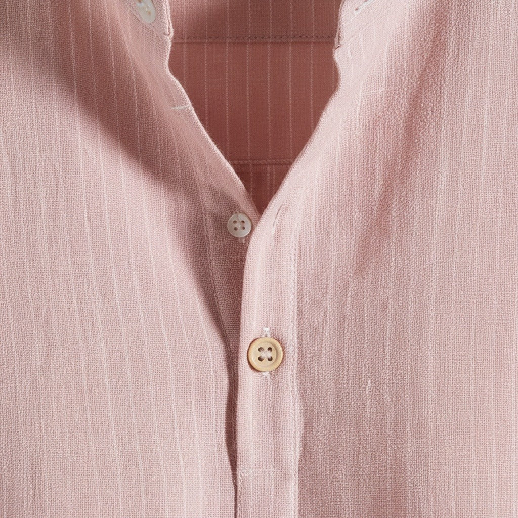 Striped Linen T Shirt - Rose Quartz - Texture Close Up