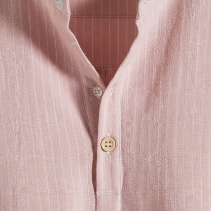 Striped Linen T Shirt - Rose Quartz - Texture Close Up