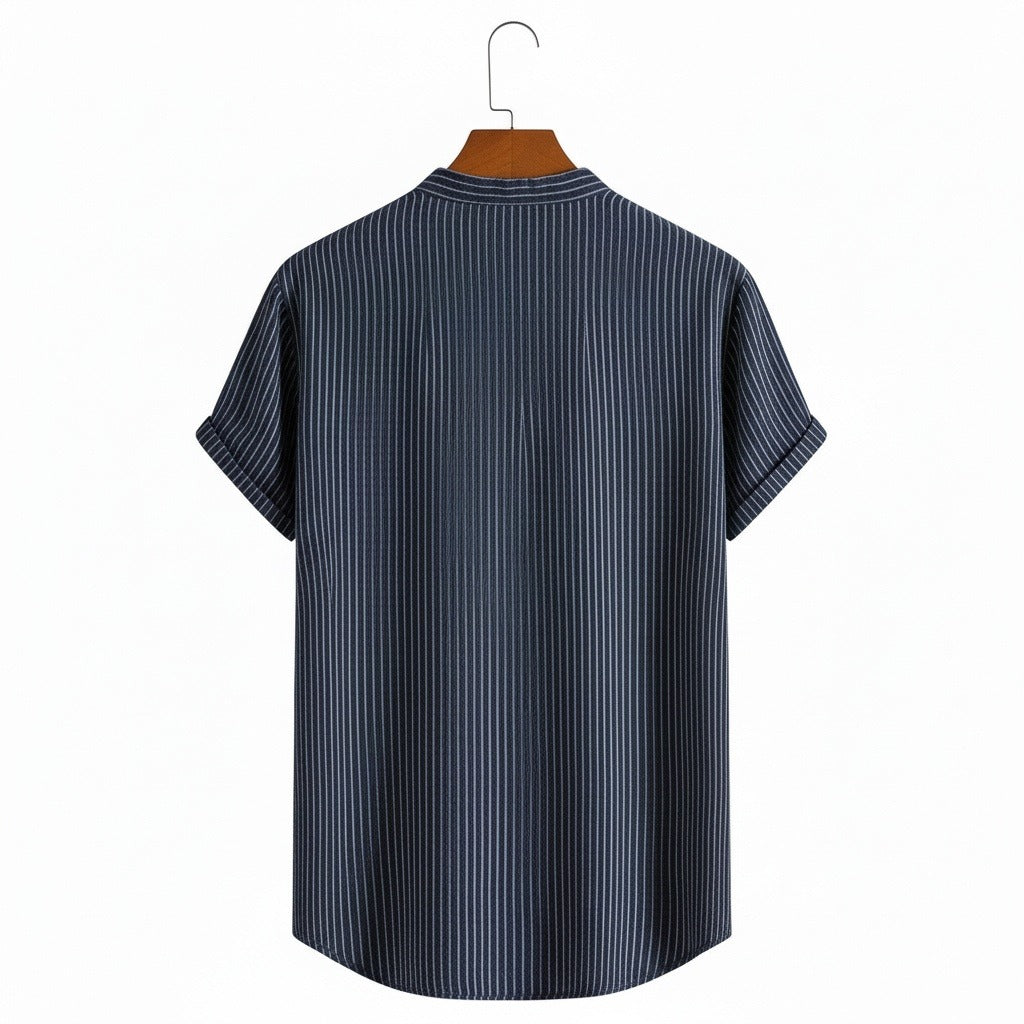 Striped Linen T Shirt - Midnight Blue - Fabric Detail