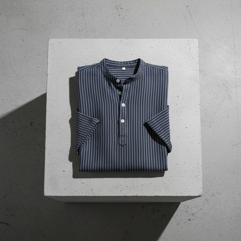 Striped Linen T Shirt - Midnight Blue - Lifestyle Inspiration