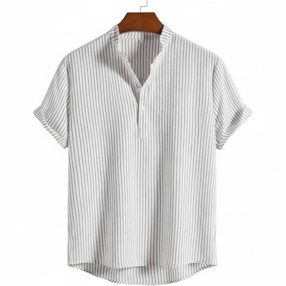 Striped Linen T Shirt - Pinstripe White - Front View