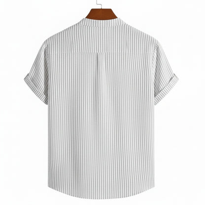 Striped Linen T Shirt - Pinstripe White - Fabric Detail