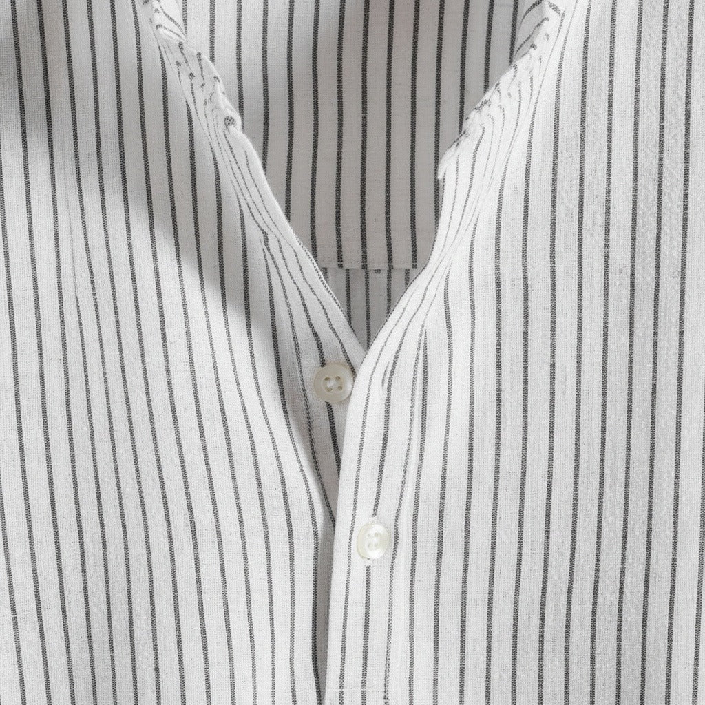Striped Linen T Shirt - Pinstripe White - Texture Close Up