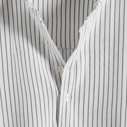 Striped Linen T Shirt - Pinstripe White - Texture Close Up