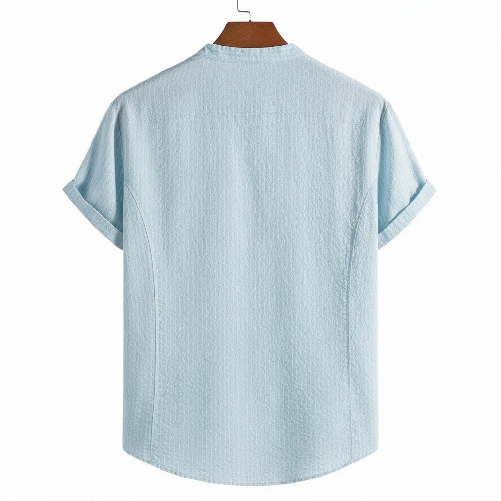 Striped Linen T Shirt - Sky Blue - Fabric Detail