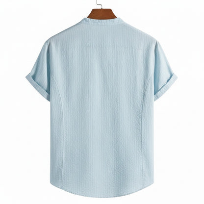Striped Linen T Shirt - Sky Blue - Fabric Detail