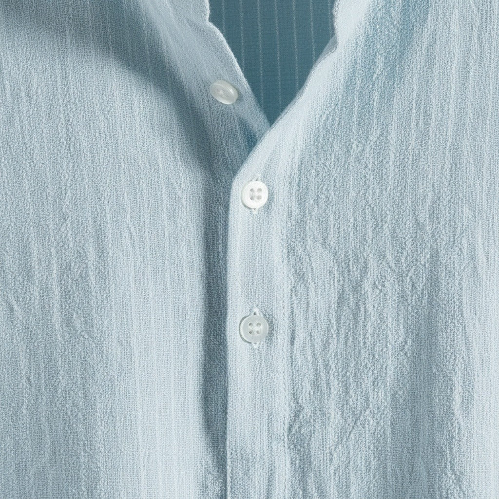 Striped Linen T Shirt - Sky Blue - Texture Close Up