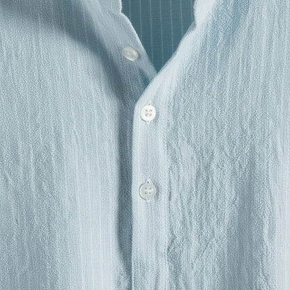 Striped Linen T Shirt - Sky Blue - Texture Close Up
