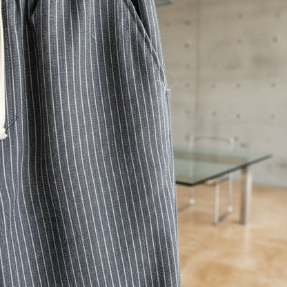 Striped Linen Trousers Men - Charcoal Stripe - Back View