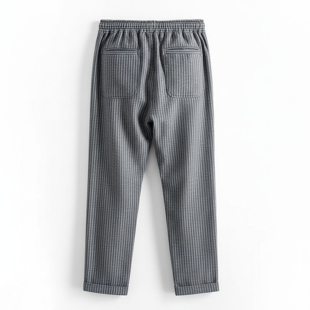 Striped Linen Trousers Men - Charcoal Stripe - Fabric Detail