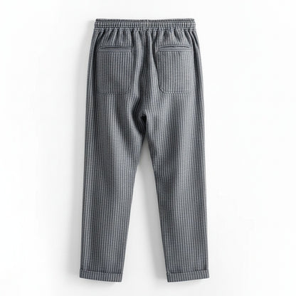 Striped Linen Trousers Men - Charcoal Stripe - Fabric Detail