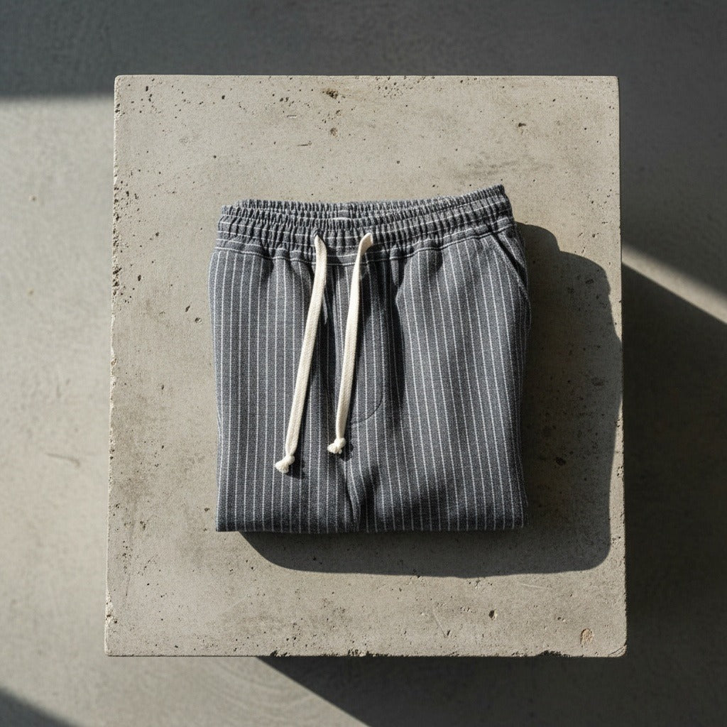 Striped Linen Trousers Men - Charcoal Stripe - Lifestyle Inspiration