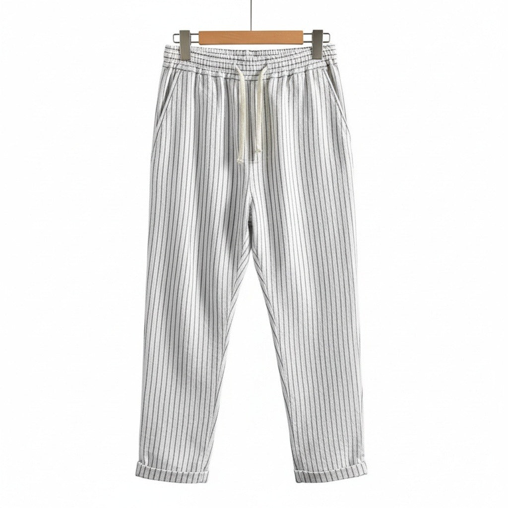 Striped Linen Trousers Men - Pinstripe Ash - Front View