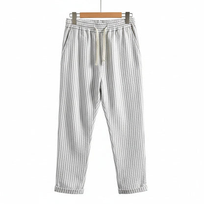Striped Linen Trousers Men - Pinstripe Ash - Front View