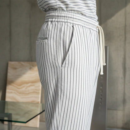 Striped Linen Trousers Men - Pinstripe Ash - Back View