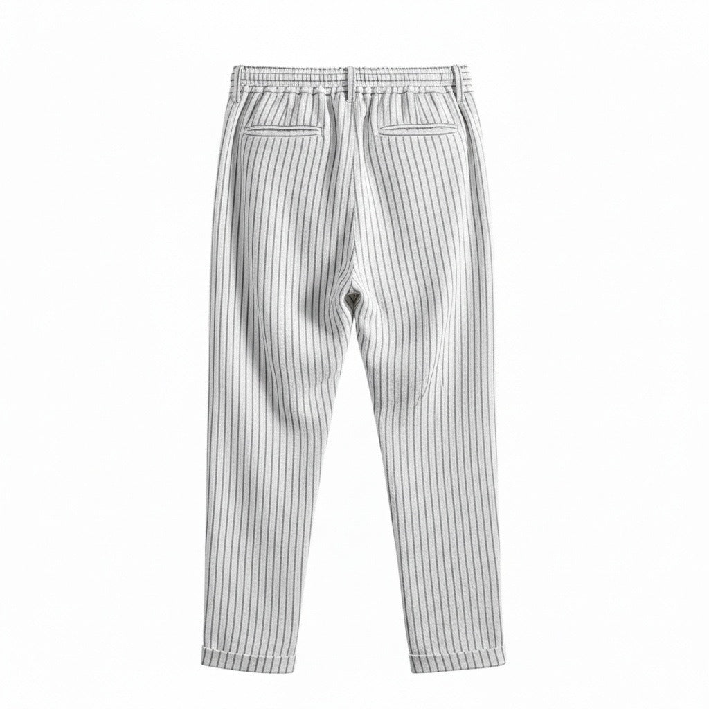Striped Linen Trousers Men - Pinstripe Ash - Fabric Detail