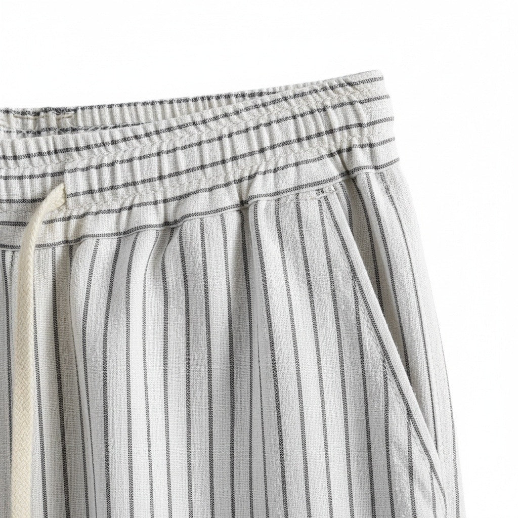 Striped Linen Trousers Men - Pinstripe Ash - Texture Close Up