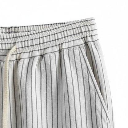 Striped Linen Trousers Men - Pinstripe Ash - Texture Close Up