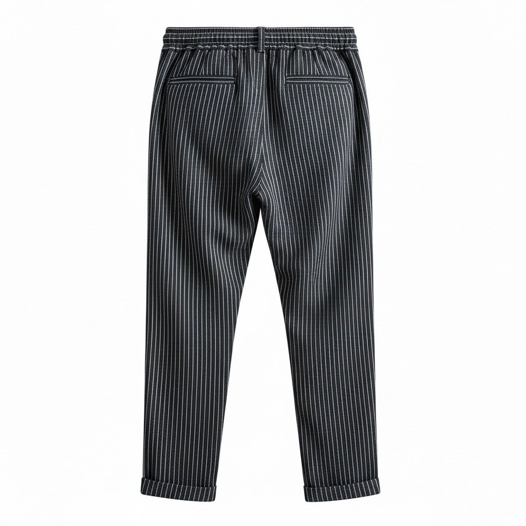 Striped Linen Trousers Men - Midnight Pinstripe - Fabric Detail