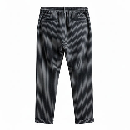 Striped Linen Trousers Men - Midnight Pinstripe - Fabric Detail