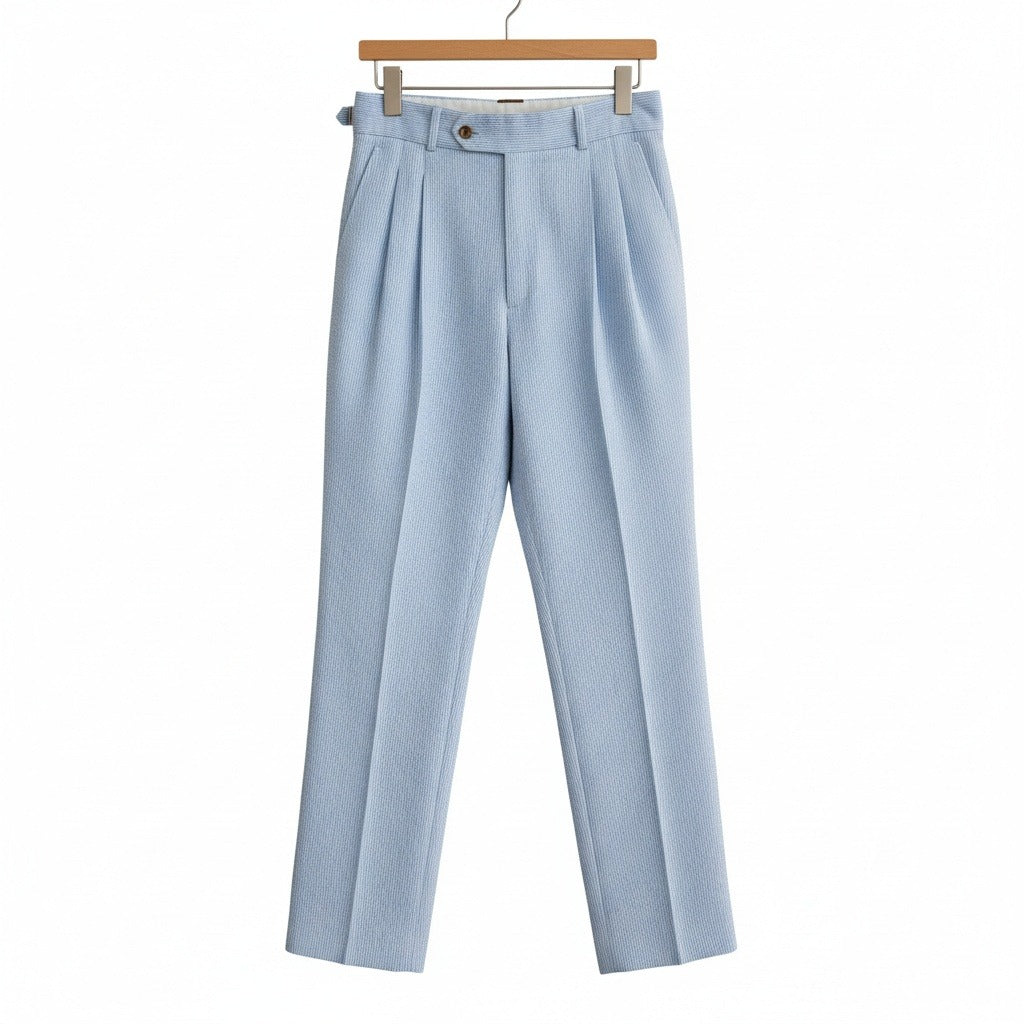 Striped Pleated Trousers Men - Light Blue - Front View