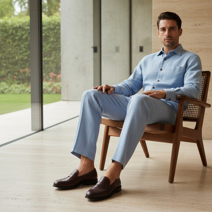 Striped Pleated Trousers Men - Light Blue - Side Profile