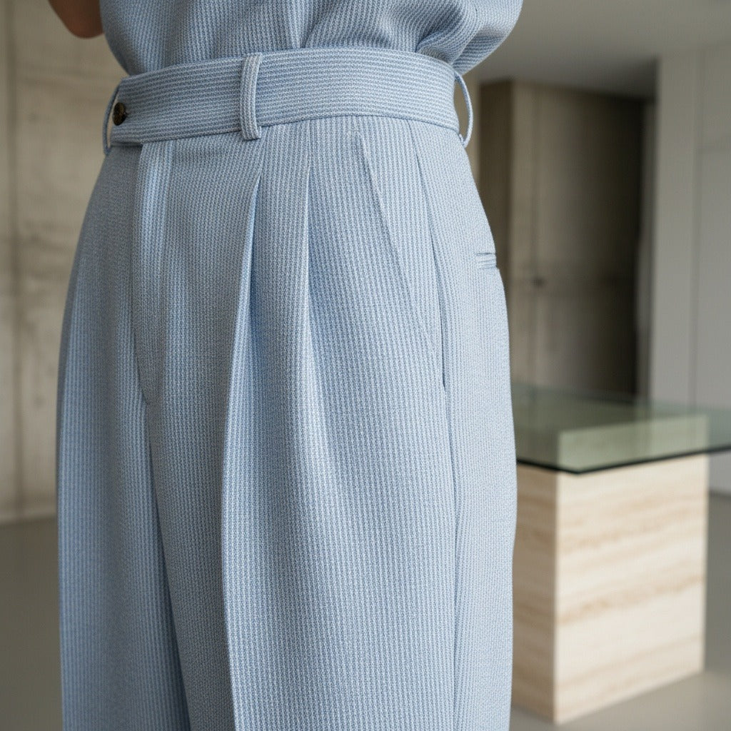 Striped Pleated Trousers Men - Light Blue - Back View