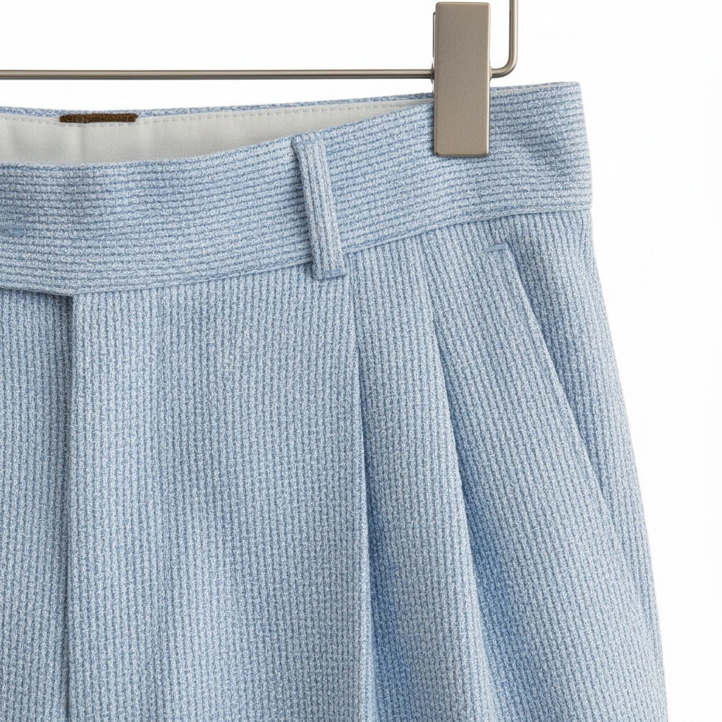 Striped Pleated Trousers Men - Light Blue - Texture Close Up