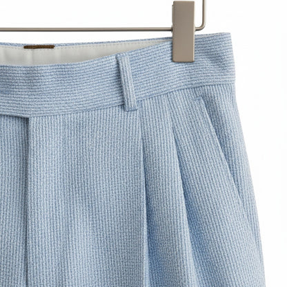 Striped Pleated Trousers Men - Light Blue - Texture Close Up